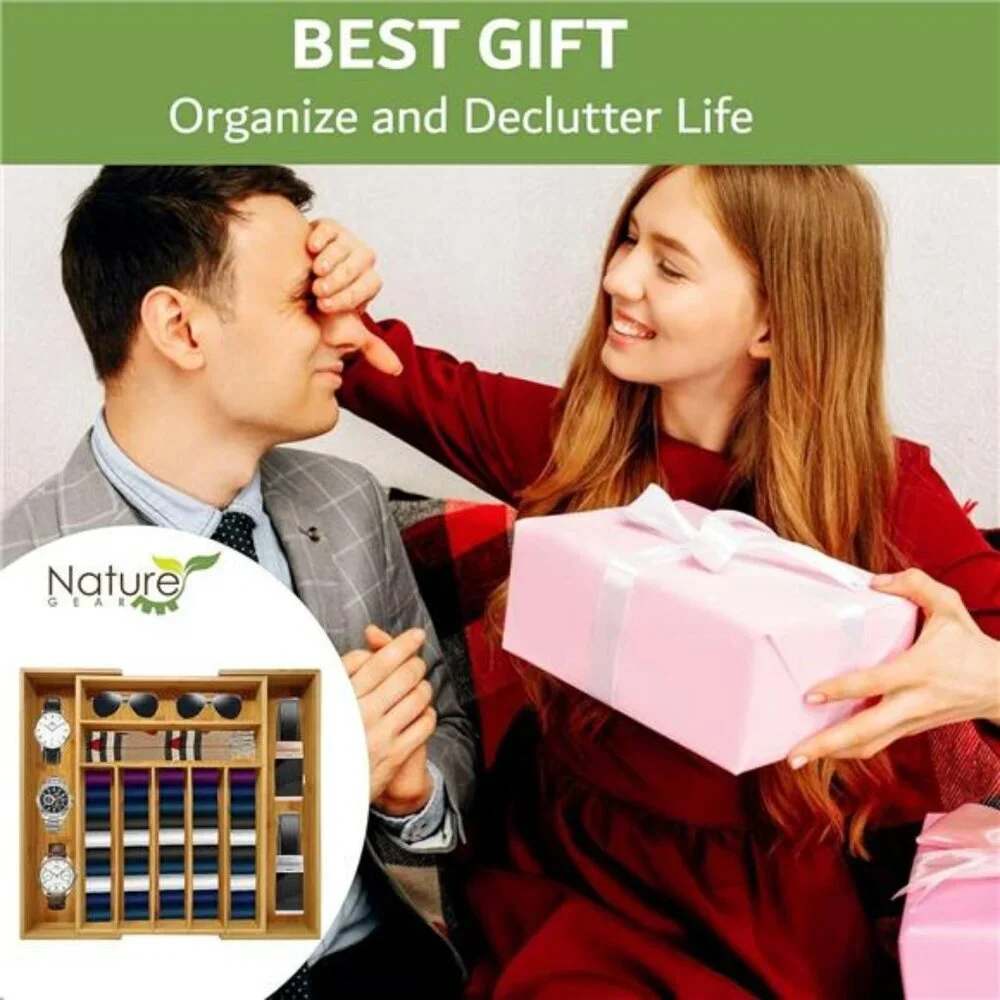 Expandable bamboo silverware drawer organizer utensil tray wood cutlery holder